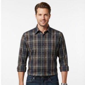 Boss- Men's Plaid Shirt - Black and Brown